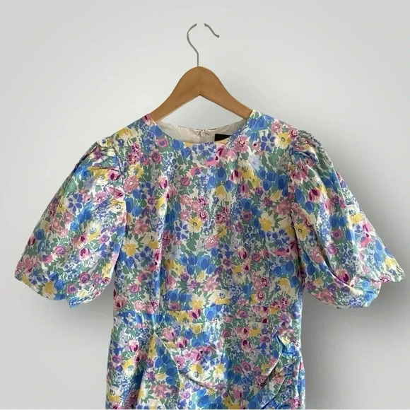 En Saison Ruched Floral Mini Day Summer Dress Puff Sleeves Small Rhode inspired - Picture 2 of 8